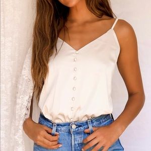 Beige Satin Bodysuit